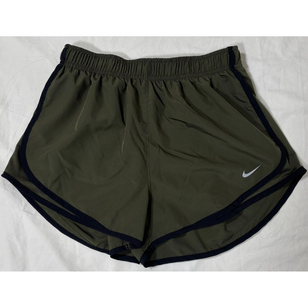 Nike Dri-FIT Womens Running Shorts Olive Green Swoosh Logo Elastic Waist M